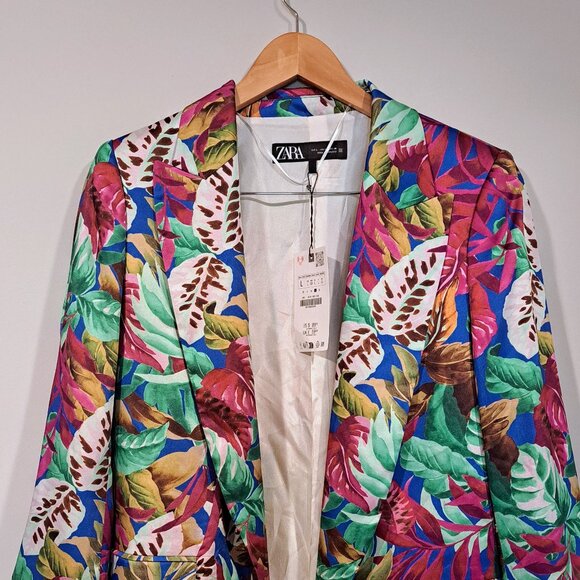 Zara Satin Effect Tropical Print Pants Suit - Picture 3 of 7